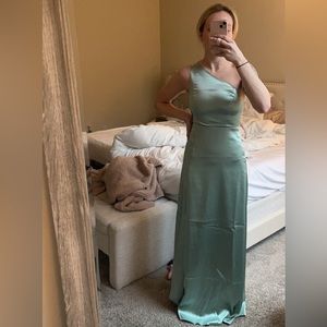 Birdy Grey (Kira) - Sage Shiny Satin Silk One Shoulder Dress - Small